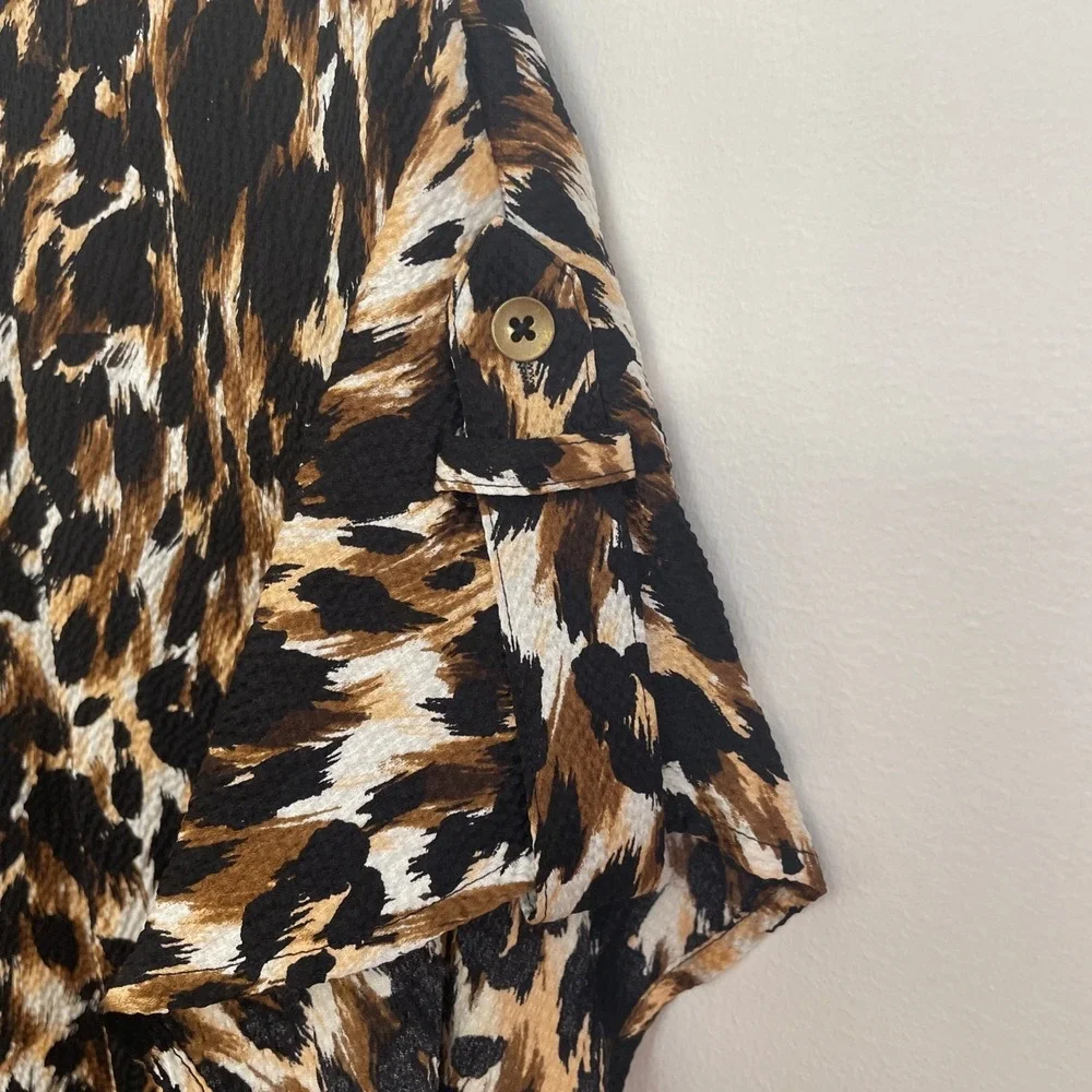 St. John Yellow‎ Label Silk Shift Dress Women's 10 Black Animal Print